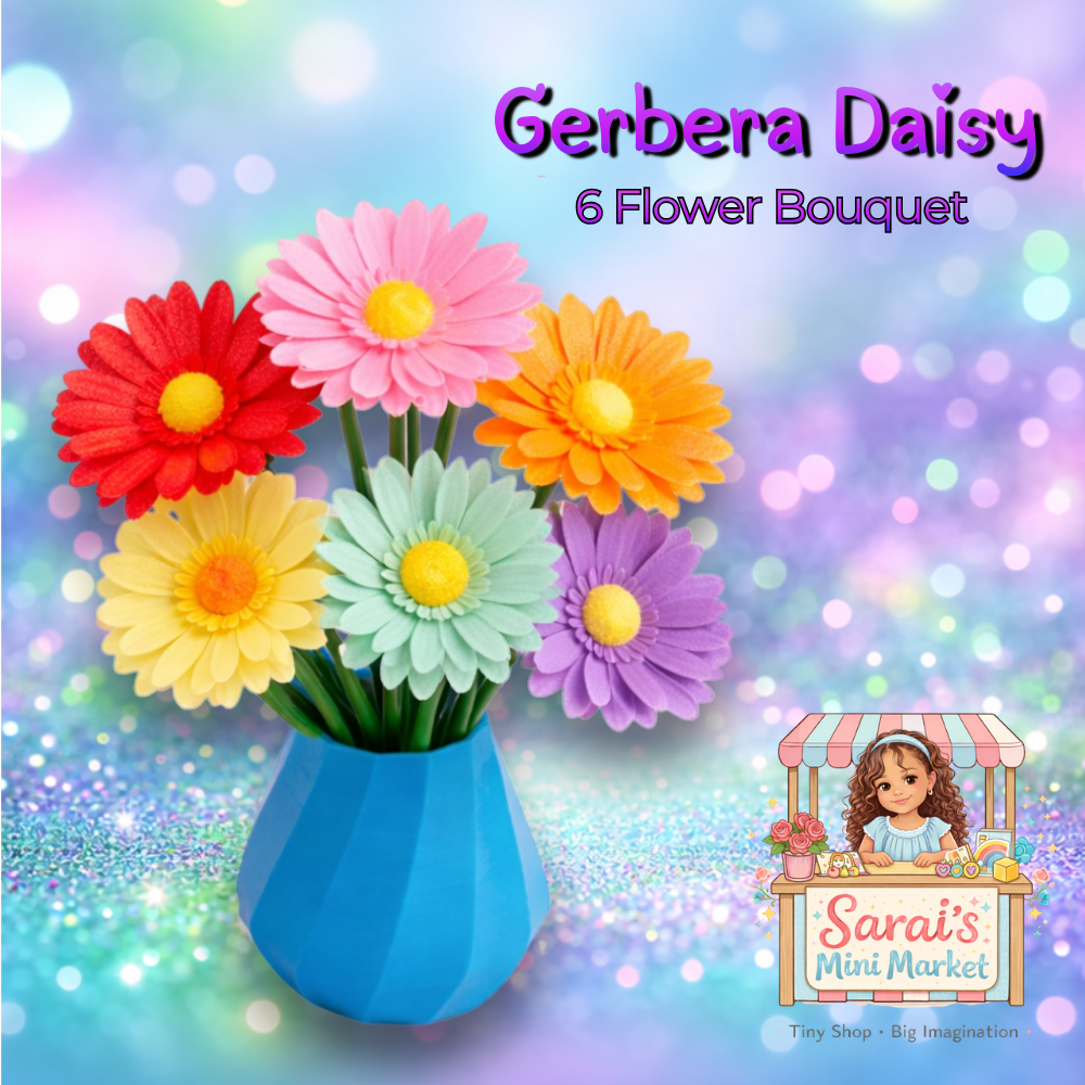 Gerbera Daisy Bouquet – 6 Gerbera Daisies in Decorative Vase